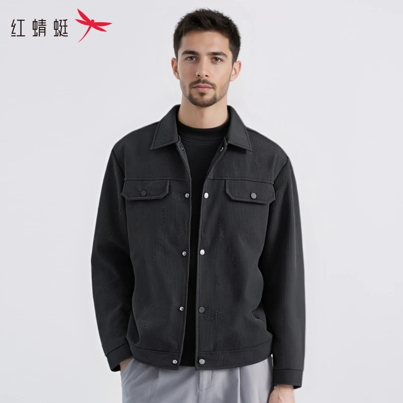 红蜻蜓翻领夹克男士美式休闲百搭时尚通勤灯芯绒外套2025秋季新款