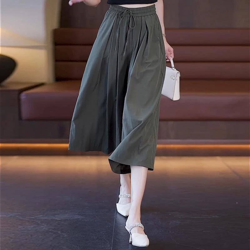 FAVMARTHA冰丝阔腿裤女夏季薄2025新款裤裙甩裤高腰显瘦遮肉休闲