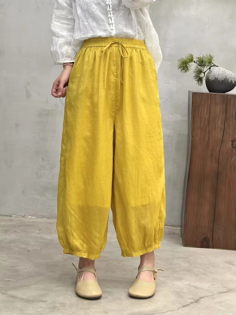 灯笼裤通勤夏季休闲裤孔雀蓝裤子纯色短裤哈伦裤复古