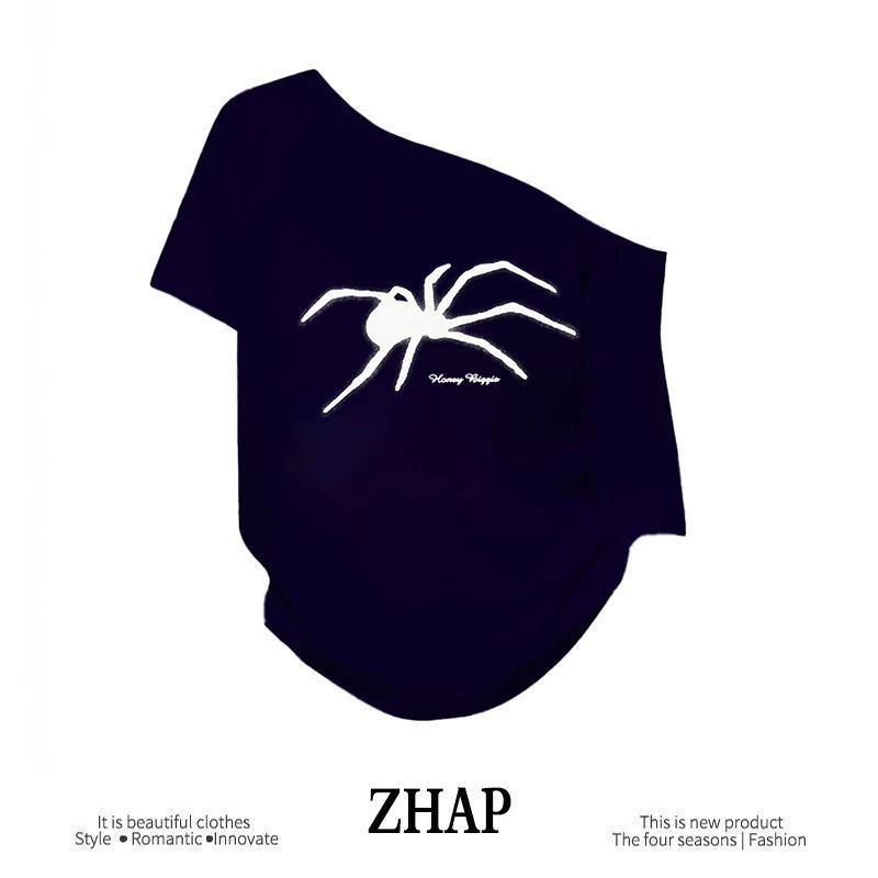 【ZHAP】夏季新款一字肩露肩多巴胺短袖t恤女卡通印花遮肉显瘦上衣