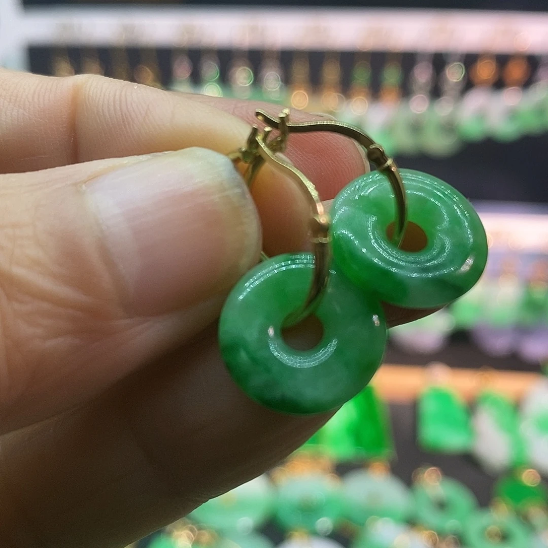 翡翠18K金镶嵌耳饰耳饰