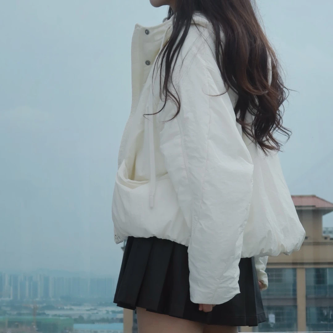 连帽常规袖纯色保暖棉服棉羊毛衣百搭上衣女装短外套