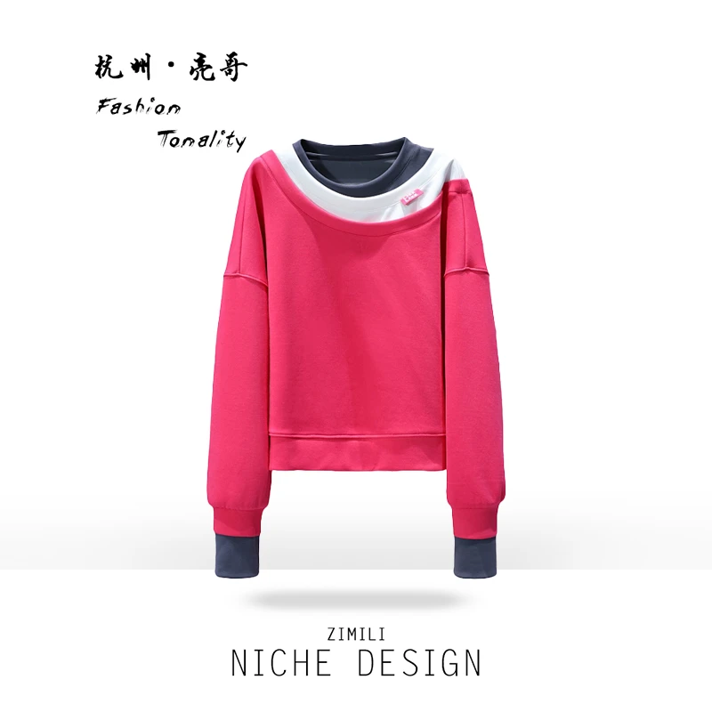 【亮哥欧货女装】2025冬季加厚《绽放》三色拼假三件休闲卫衣5720-K4