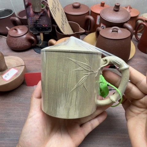 茶杯紫砂歪*山纯手工本绿盖杯