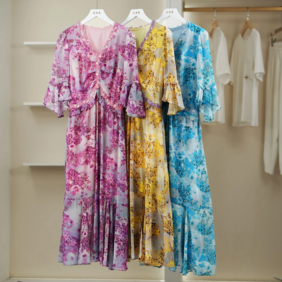麦迪尚品【华】4052413 夏季碎花桑蚕丝连衣裙品牌撤柜