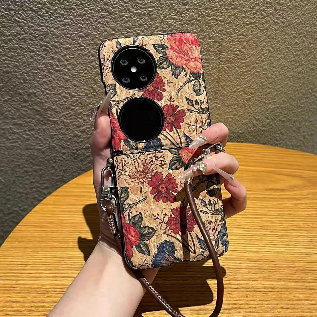 复古木纹花朵适用华为pocket2折叠手机壳包铰链荣耀vflip2硬壳ins