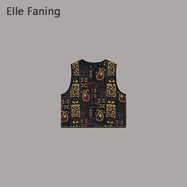 芒果优选-游园隙重工拼色刺绣腰果花复古马甲