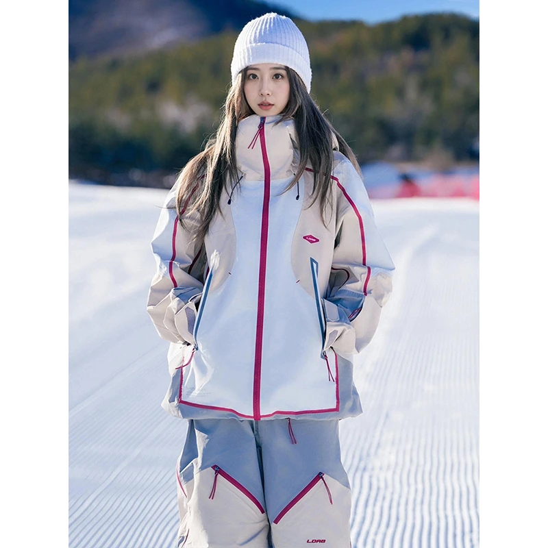 LDAB户外白棕滑雪服套装外套女2025秋冬新款防风防水情侣单板装备