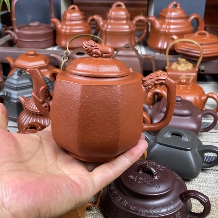 紫砂茶壶八方龙狮380cc原矿梨皮朱泥特价