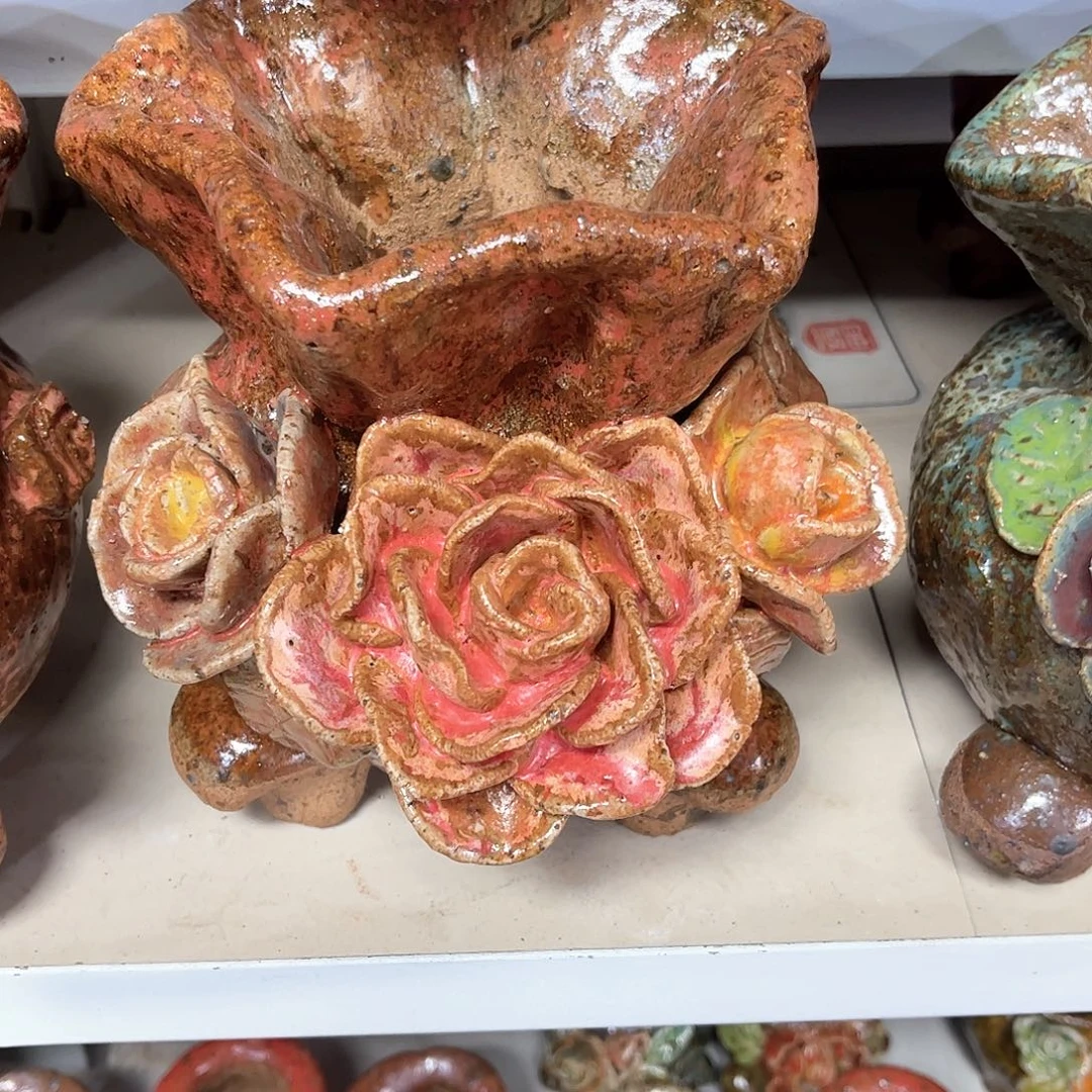 泥塑古镇炻陶花盆