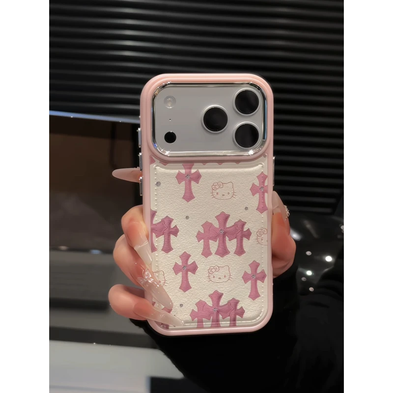 十字架kt适用苹果17pro手机壳16PM电镀皮纹小众华为p70防摔小米15