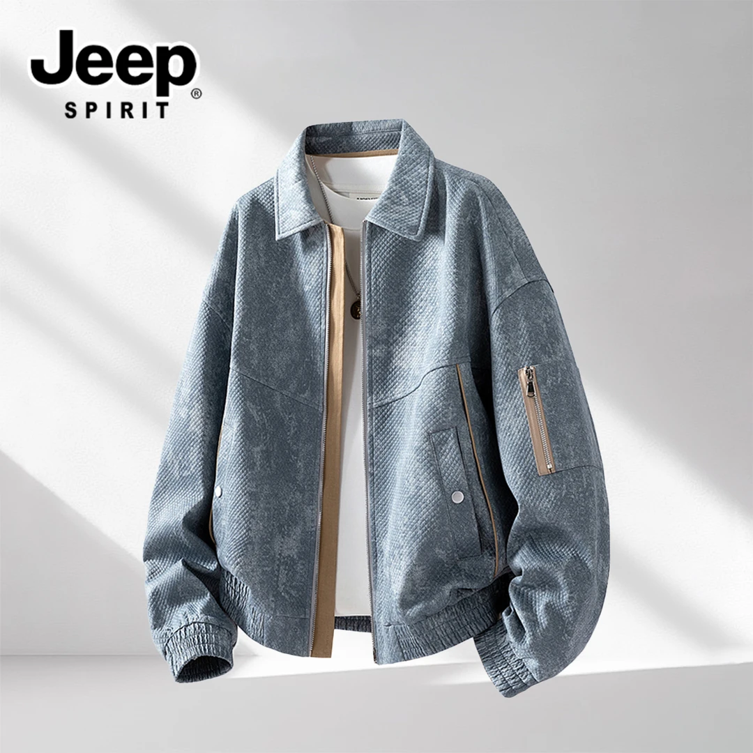 JEEPSPIRIT美式翻领夹克外套男士秋季新款潮牌休闲百搭宽松上衣男