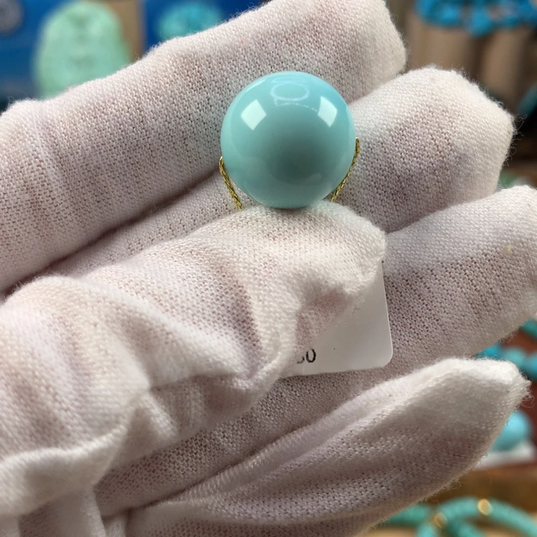 绿松石未镶嵌珠宝奇石高瓷天空蓝圆珠14.8mm
