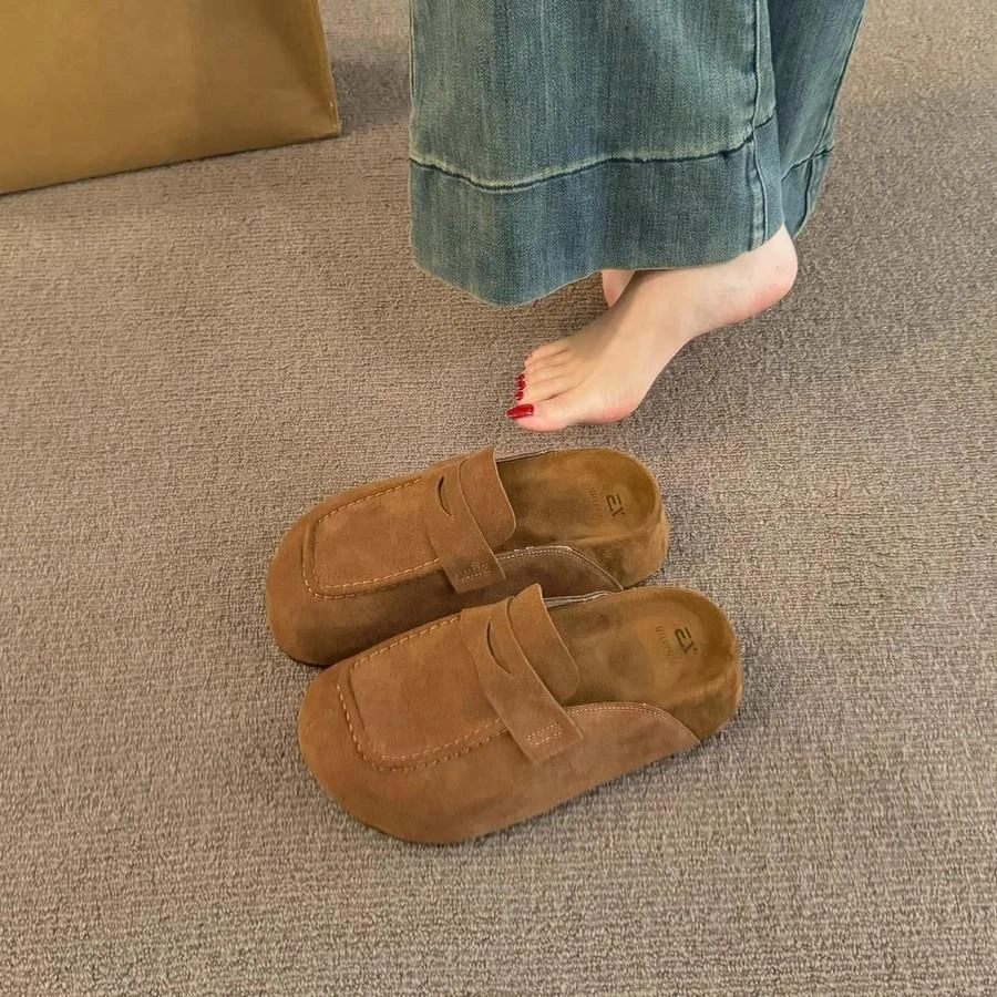 【澳门专柜正品】韩国小个子厚底包头半拖鞋女网红2025年秋冬懒人鞋