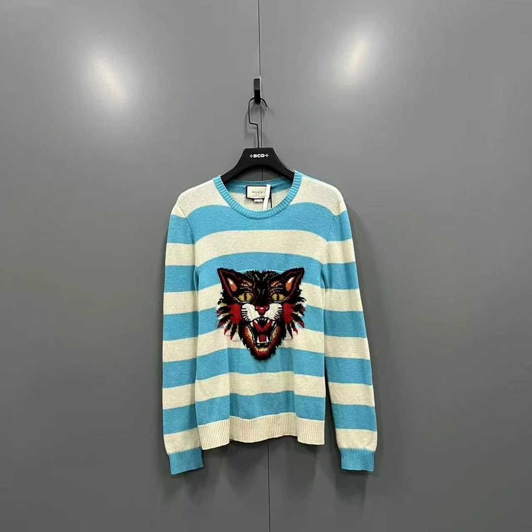 95新 GUCCI/古驰 蓝白条纹精灵猫毛衣 S码/95新/C000607