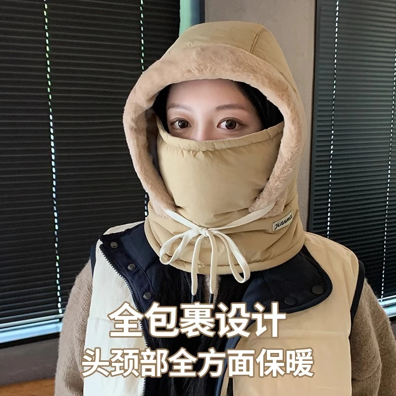 冬季骑车保暖帽子女护耳加绒加厚防寒面罩围脖一体帽防风骑行帽