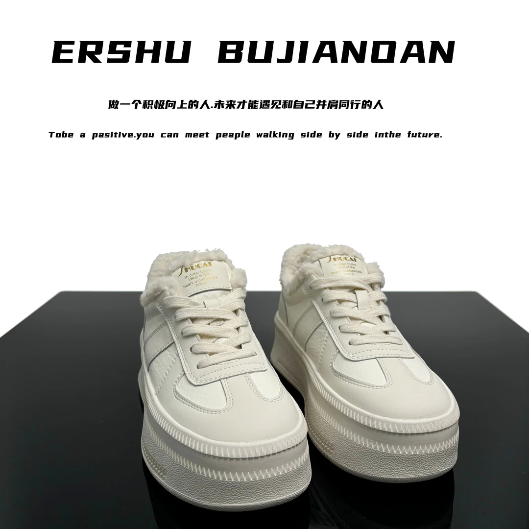 松糕厚底女2025春新款加绒保暖毛毛棉鞋韩版百搭板鞋 13507//DT