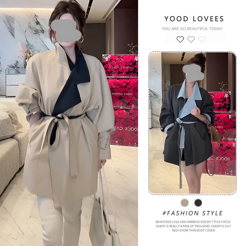 英伦风设计感机车服风衣翻领系带外套女2025春秋新款气质百搭夹克