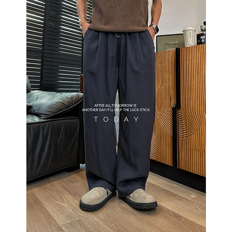 老钱风(91.7%莱赛尔）宽松高级直筒长裤夏季商务帅气男士休闲裤潮