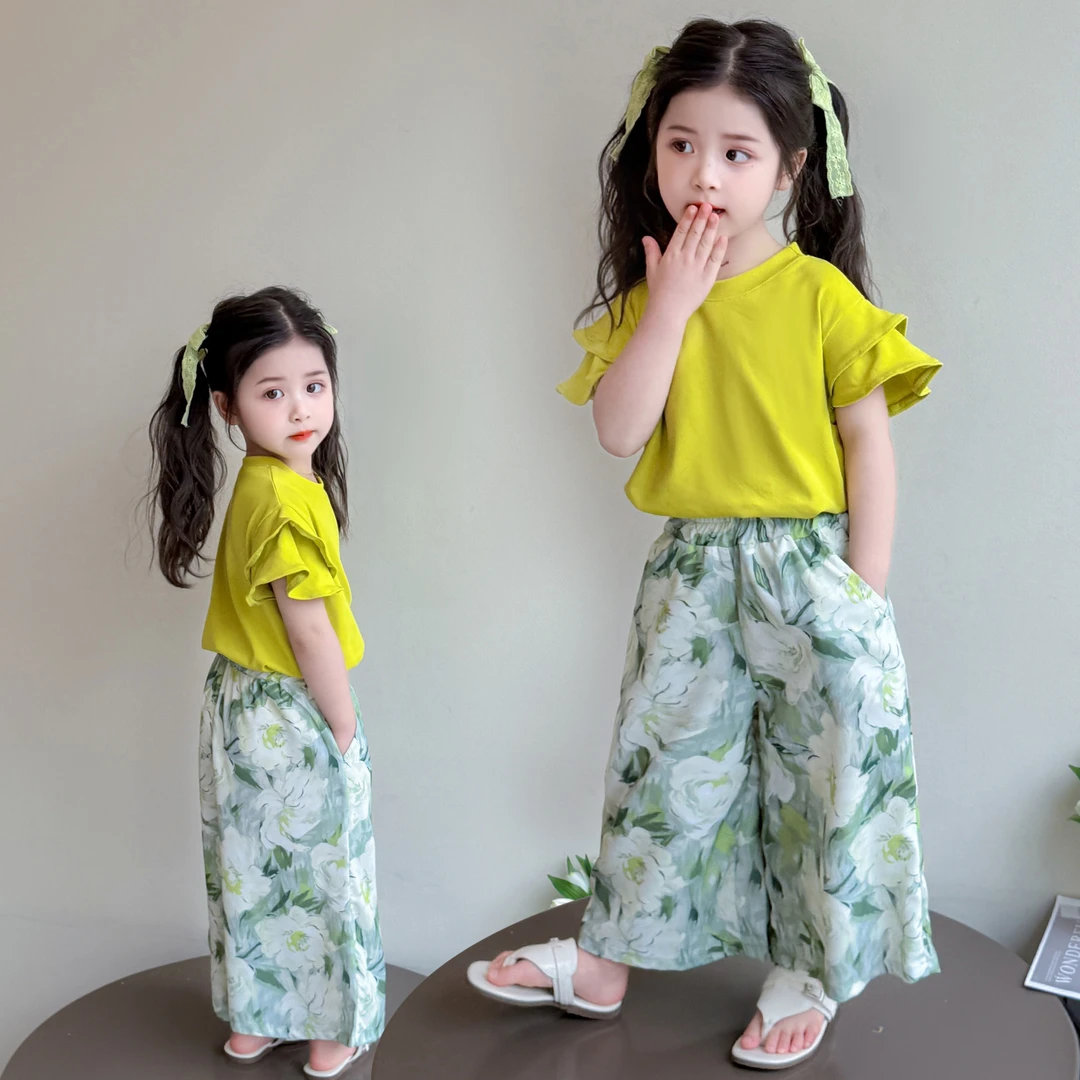 女童飞袖阔腿裤套装儿童洋气时尚休闲童装女孩夏季网红宽松两件套