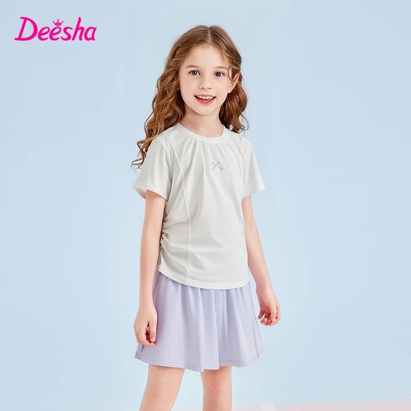 笛莎女童夏季速干套装中大童新款儿童洋气运动短袖套装-7M252T104