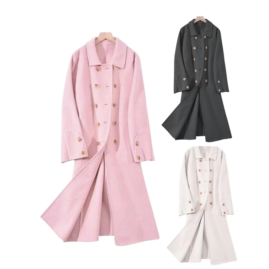 双面呢羊毛绒大衣修身西装款长款毛呢外套#2405