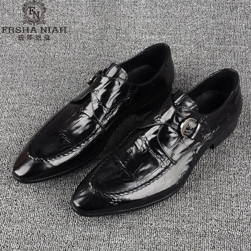 法莎尼亚英伦简约鳄鱼纹正装皮鞋男搭扣商夏季鳄鱼纹男士正装皮鞋