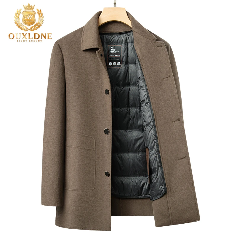 OUXLDNE 冬季毛呢大衣男士2025新款商务翻领加厚内胆保暖呢子外套