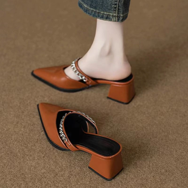 增高绝美时尚高级感包头半拖鞋女外穿凉拖2025夏日配裙子高跟单鞋