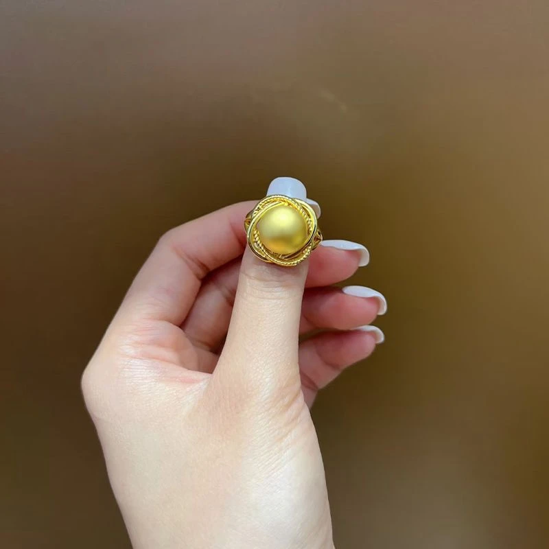 铜合金戒指 新款有求必应戒指女时尚中古风磨砂金色指环优雅气质