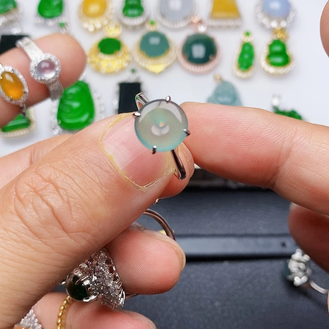 翡翠戒指银S925镶嵌戒指