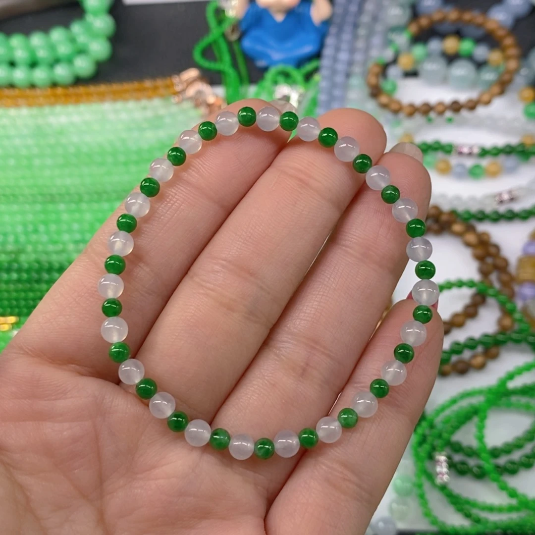 颈饰未镶嵌翡翠缅甸天然翡翠冰种双彩手链4.5