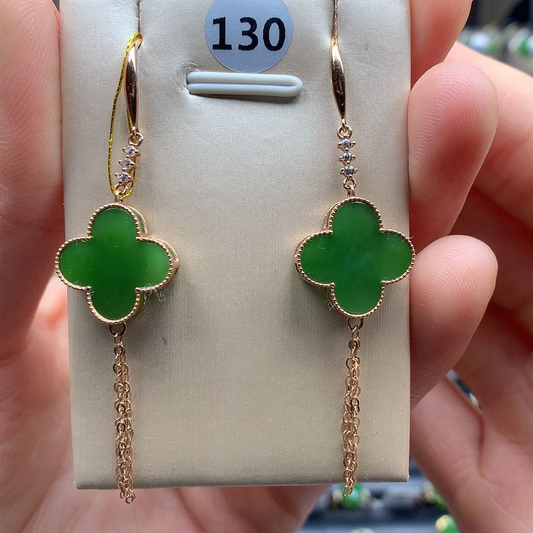 和田玉耳饰18K金镶嵌12