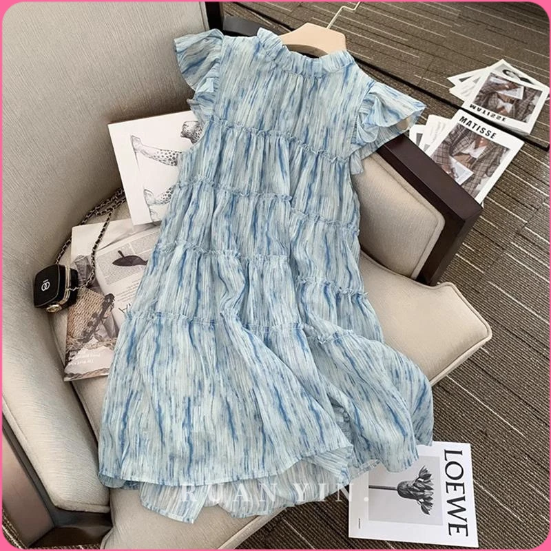 RUAN YIN高端圆领设计感连衣裙女2025夏季宽松显瘦百搭小飞袖裙子