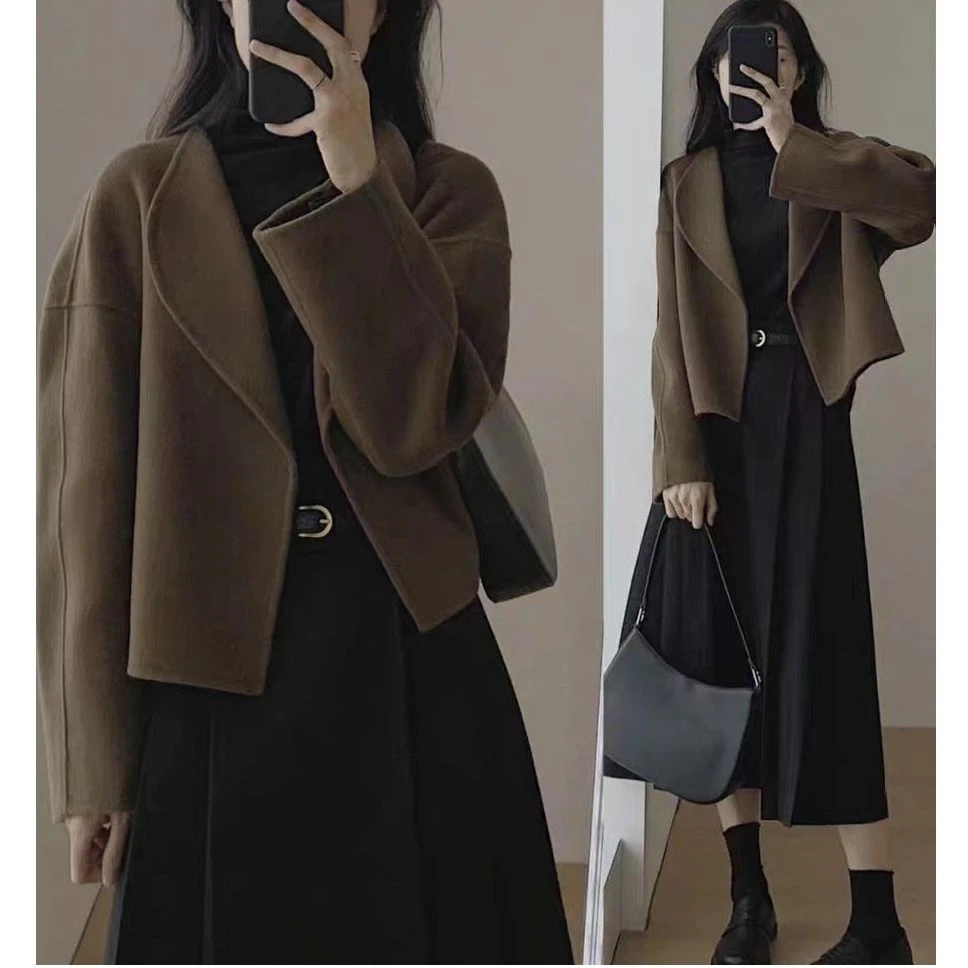 秋冬大码毛呢小香风短款毛呢装高级感新款小个子百搭外套7462#