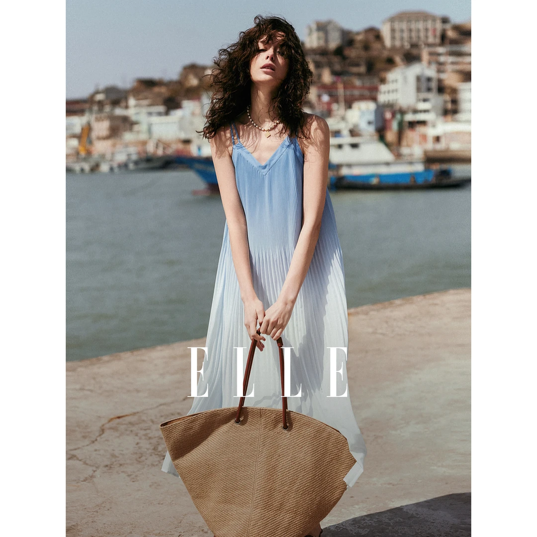 ELLE海风琴连衣裙法式2025夏季风感波粒女装连衣裙EL47829
