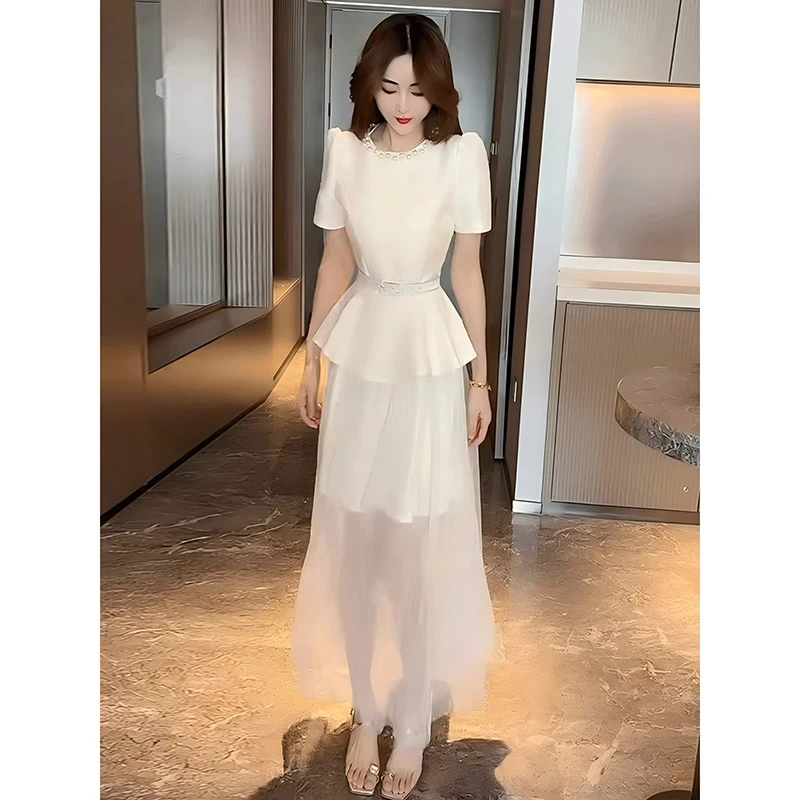 【送腰带】法式假两件连衣裙2025年夏季高级感显瘦气质网纱裙D2042