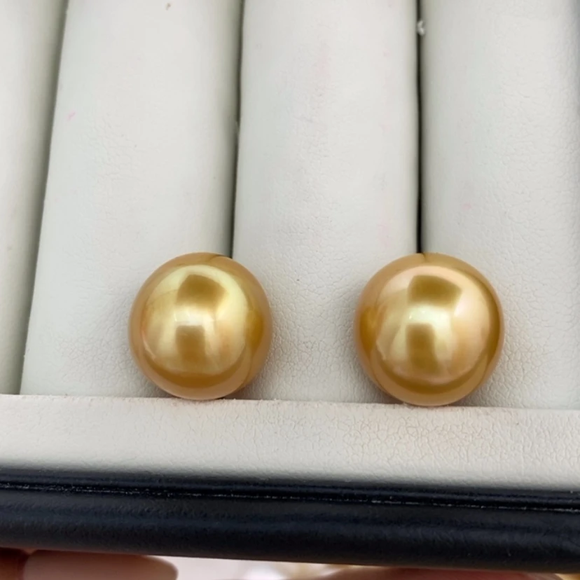 【闪购商品】裸珠海水珍珠哟****?金珠对珠13-14m可定制珍