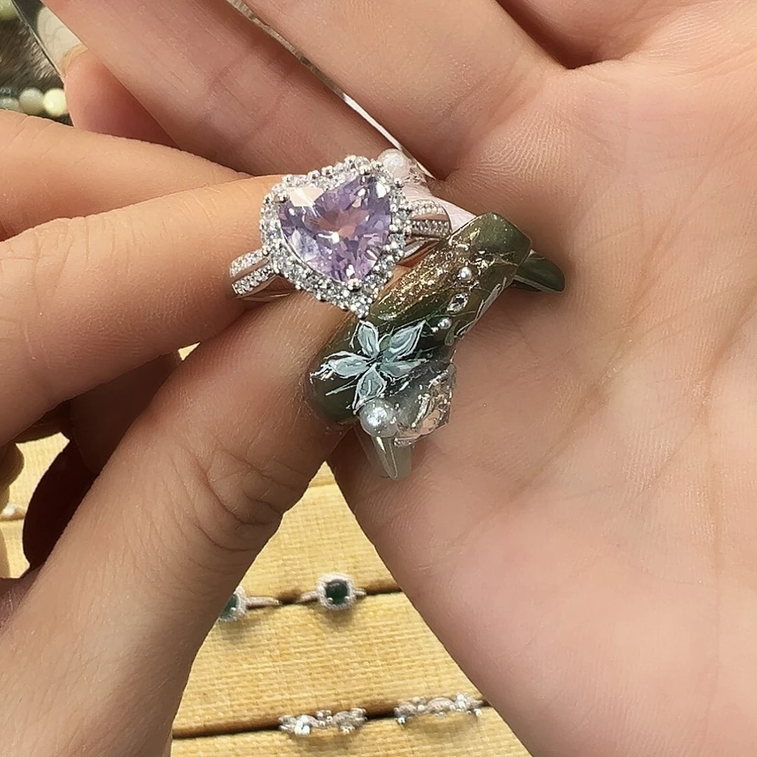 水晶戒指银S925镶嵌戒指啊啊啊啊