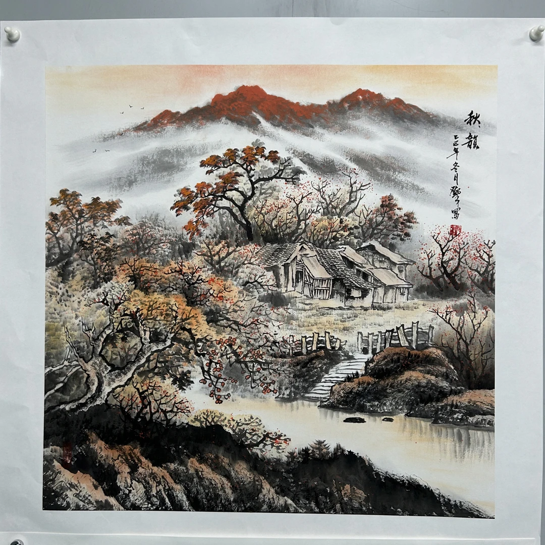 邓平 宣纸淡雅漓江山水《竹林》尺寸69x69送拖底