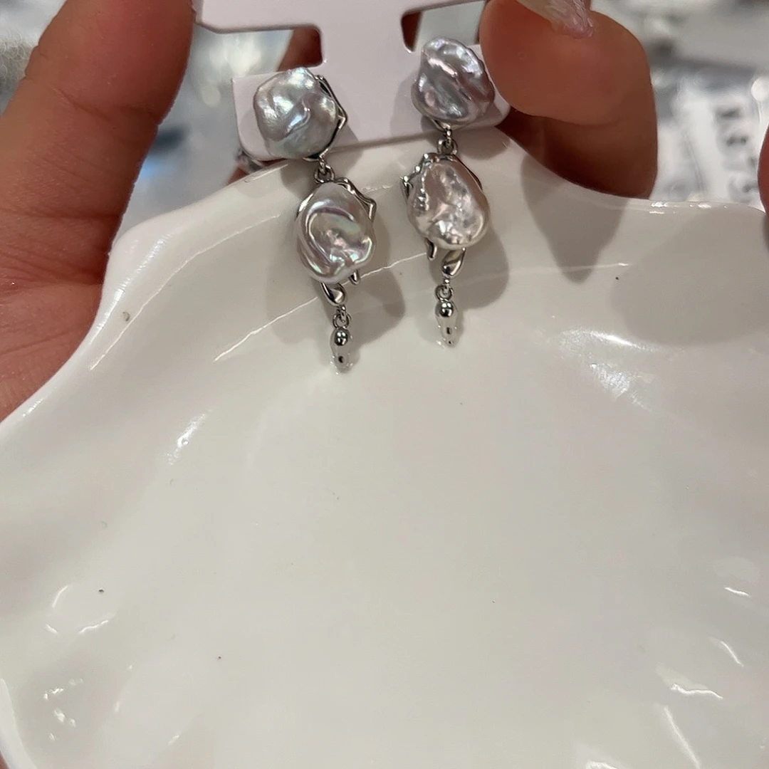 合金淡水珍珠耳饰