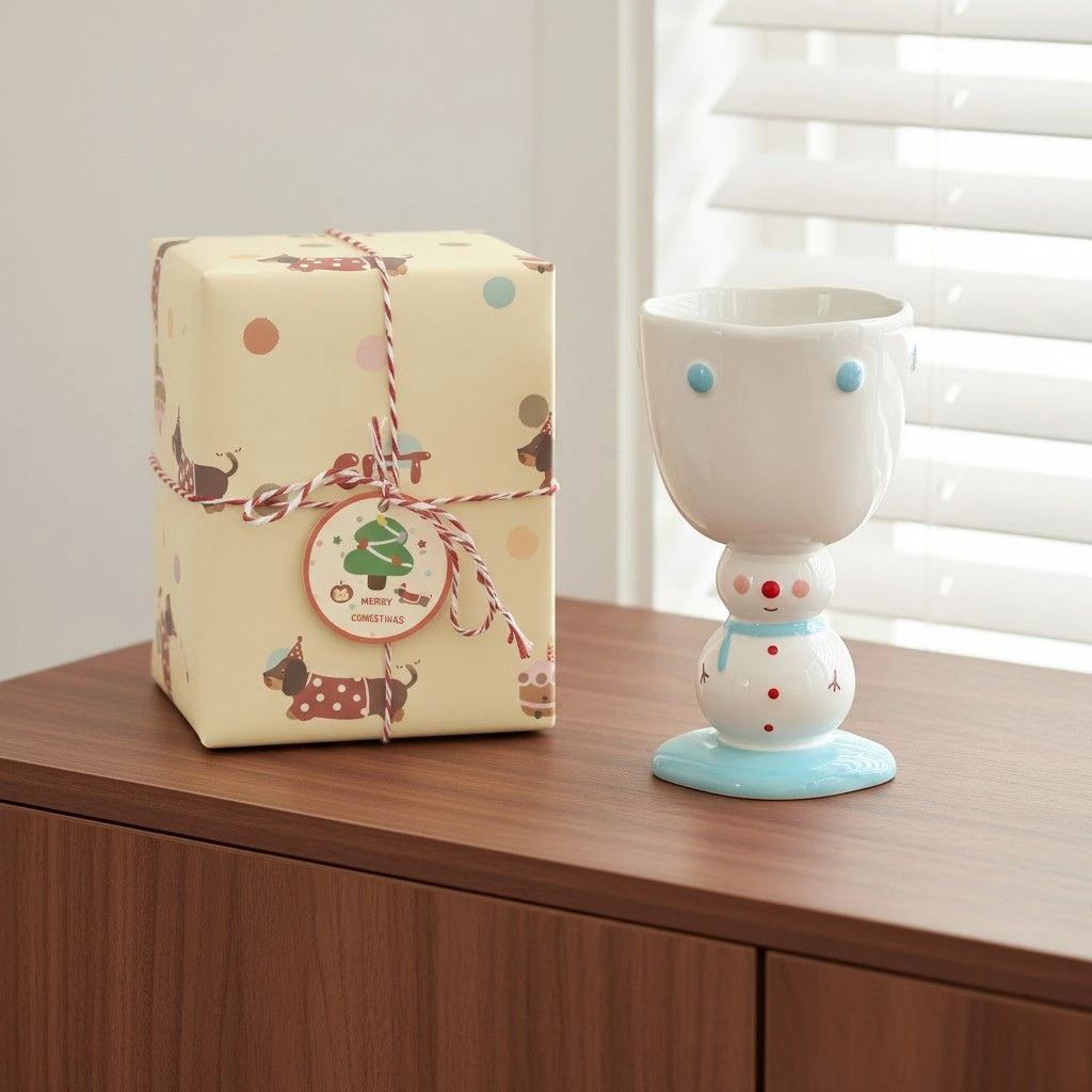 圣诞礼物可爱立体雪人圣诞造型手绘高脚杯高女友学生圣诞节礼物