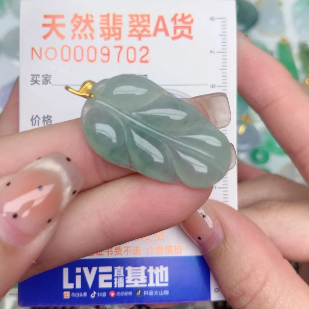 翡翠18K金镶嵌颈饰叶子