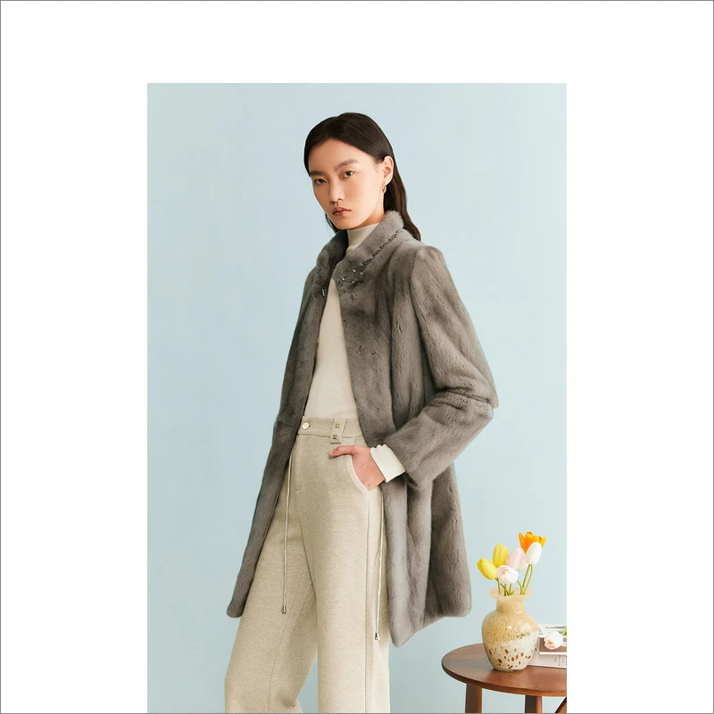 音儿2023冬季新款毛皮皮草长款绒暖立领外套8C63509426