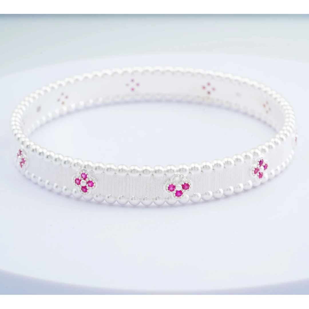 足银合成锆石银制品 足银999拉丝镶钻手镯气质百搭素款