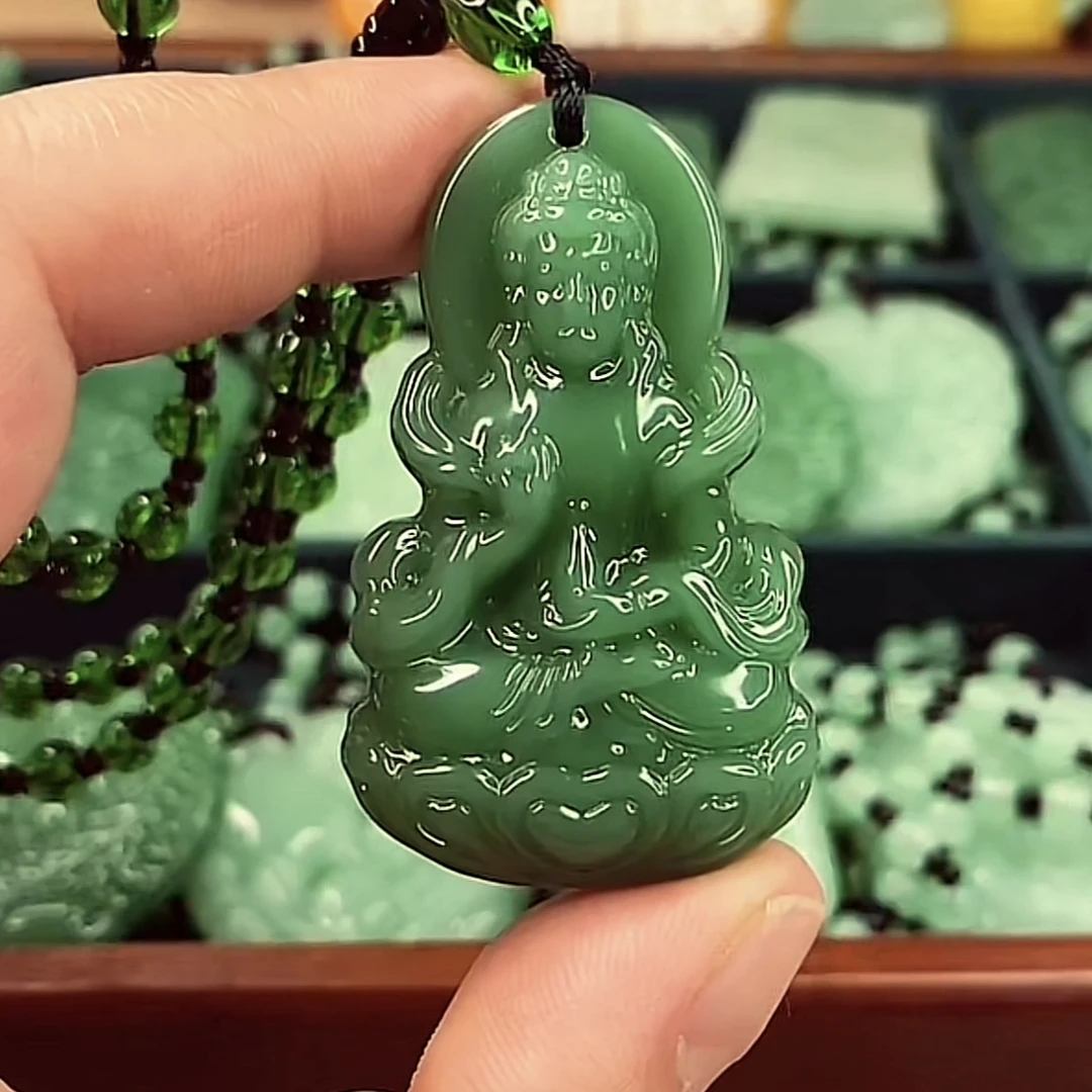 2.深绿飘带观音男女同款经典白带吊坠