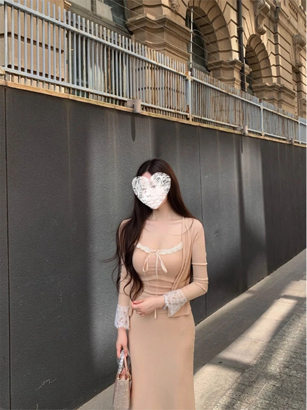 休闲风轻职风轻熟风时尚套装蕾丝修身套装女长袖8063