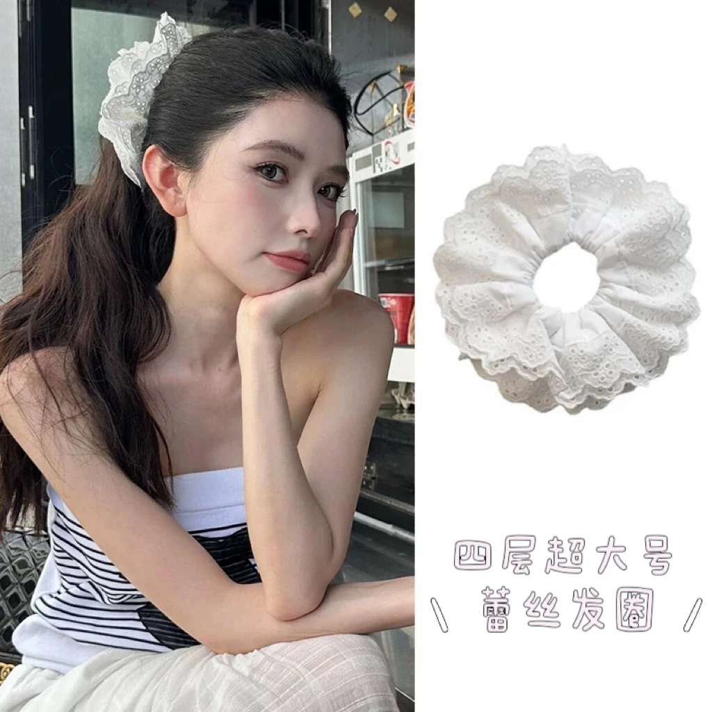 YISLON/韩系蕾丝大肠发圈超大头绳氛围感发饰