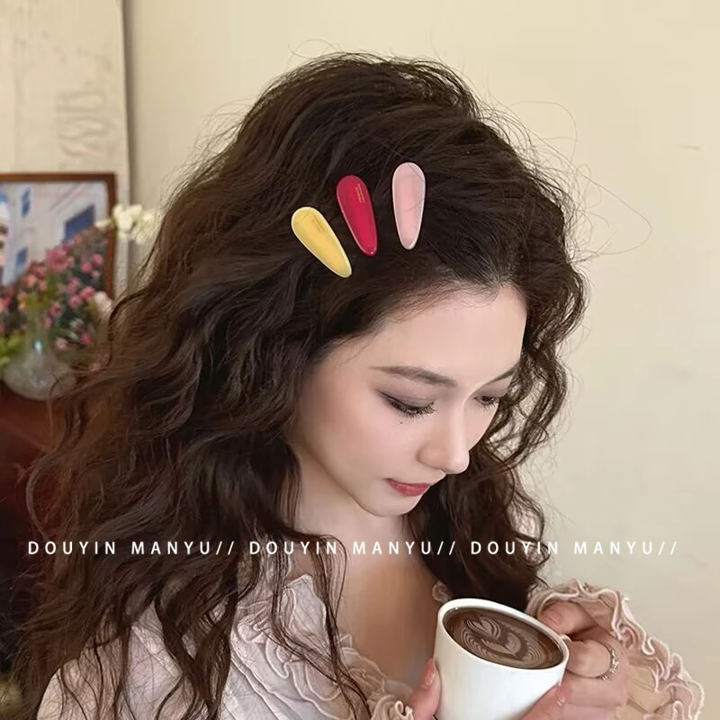 木子秋 油画笔触3个水滴小夹子边夹侧边可爱鸭嘴刘海夹2025新款