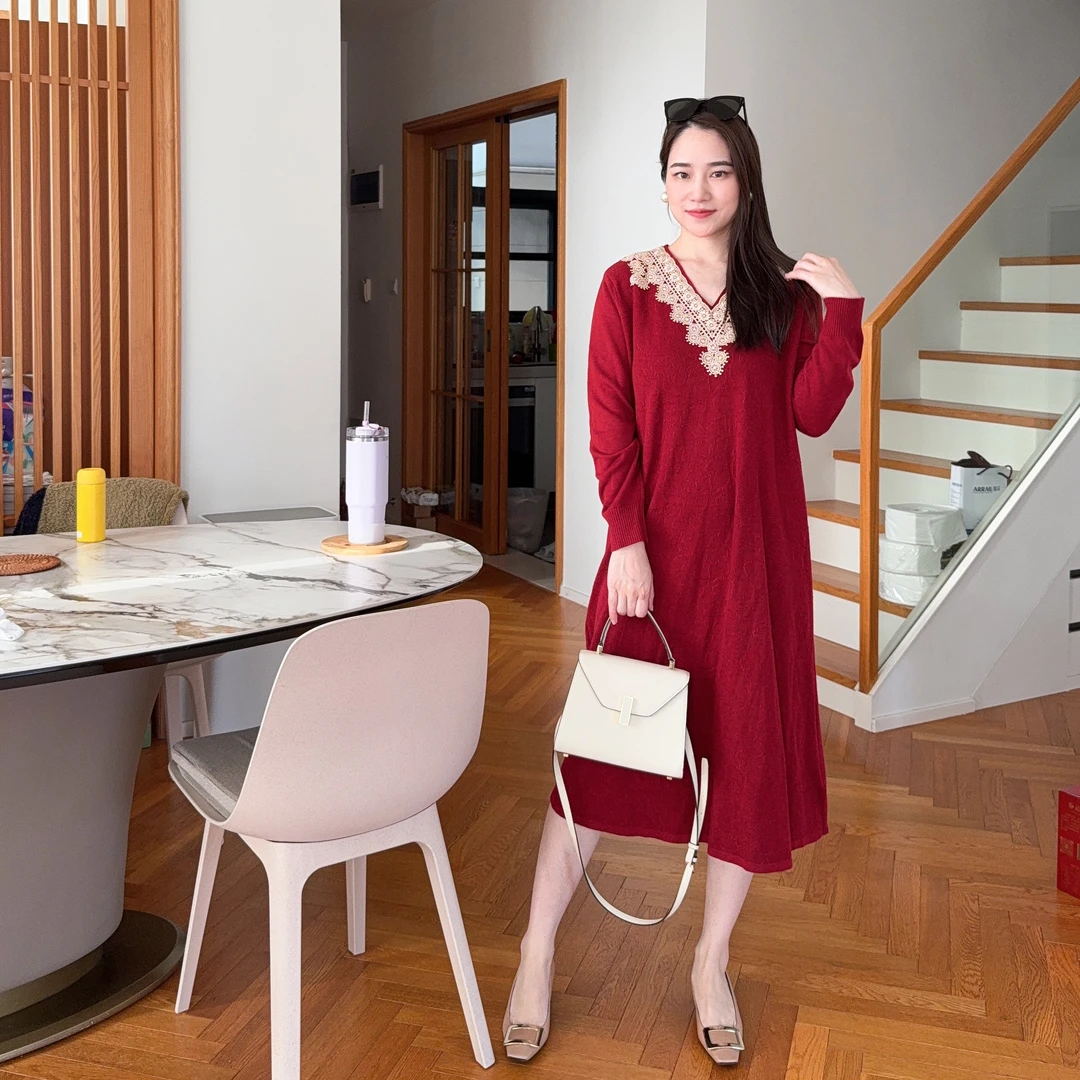 1212 修身多宝大码气质减龄长款A字裙子秋冬季女装连衣裙女